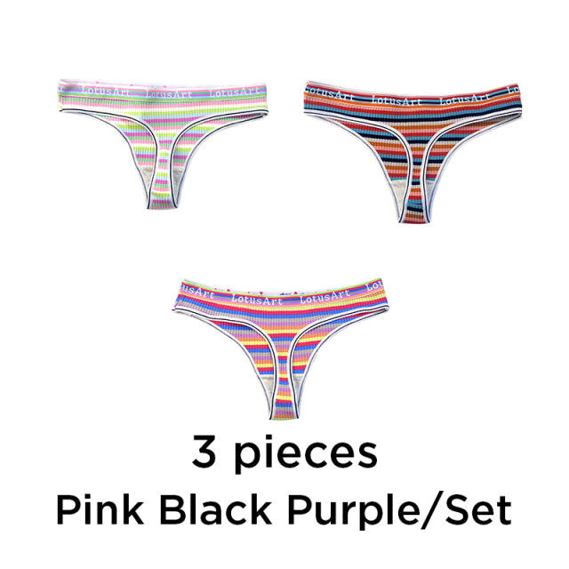 3PCS/Set Women Cotton Seamless Panties for Female Low Waist Underwear Panty Sexy Colorful Striped Lingerie NKT2113