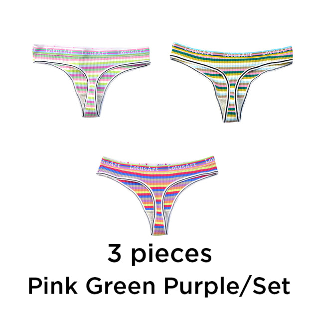3PCS/Set Women Cotton Seamless Panties for Female Low Waist Underwear Panty Sexy Colorful Striped Lingerie NKT2113