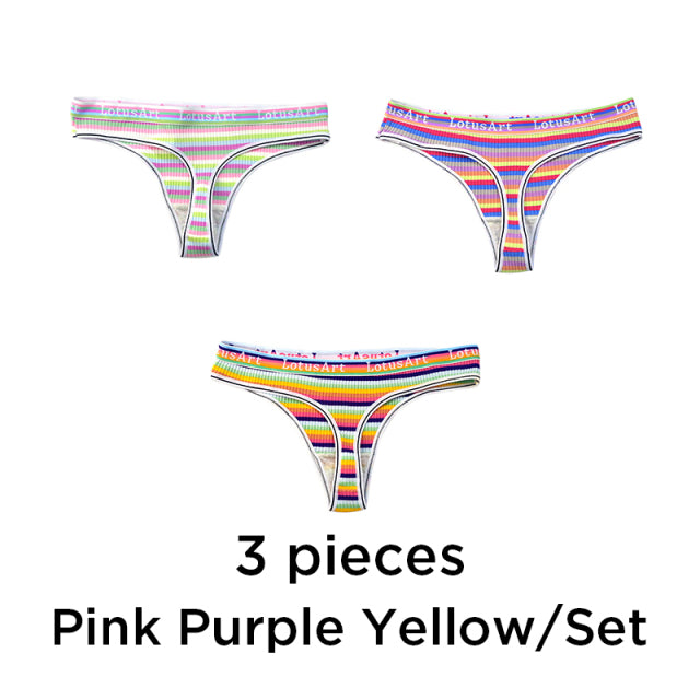 3PCS/Set Women Cotton Seamless Panties for Female Low Waist Underwear Panty Sexy Colorful Striped Lingerie NKT2113