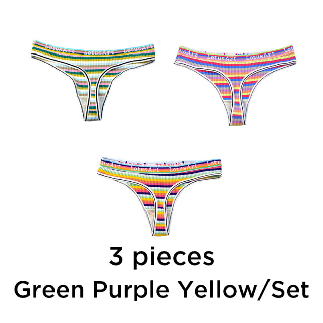 3PCS/Set Women Cotton Seamless Panties for Female Low Waist Underwear Panty Sexy Colorful Striped Lingerie NKT2113