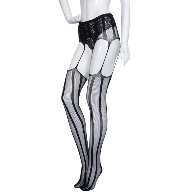 Women Sexy Body Stocking Lace Soft Top Thigh High Stockings + Suspender Garter Belt Over Knee Pantyhose Floral