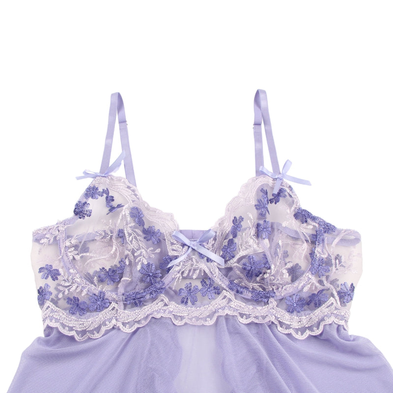 Plus Size Embroidery Lace Nightdress Womens Nightgown Sleepwear Lingerie Dress Spaghetti Strap Sleeping Dress with Thongs