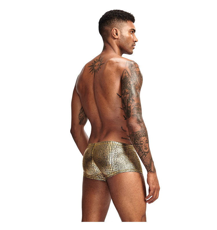 2Pcs/1Pcs Sexy Mens Snake Skin Imitation Leather Underwear Boxers Crotchless Boxer Shorts Men U Convex Low Waist Male Underpants
