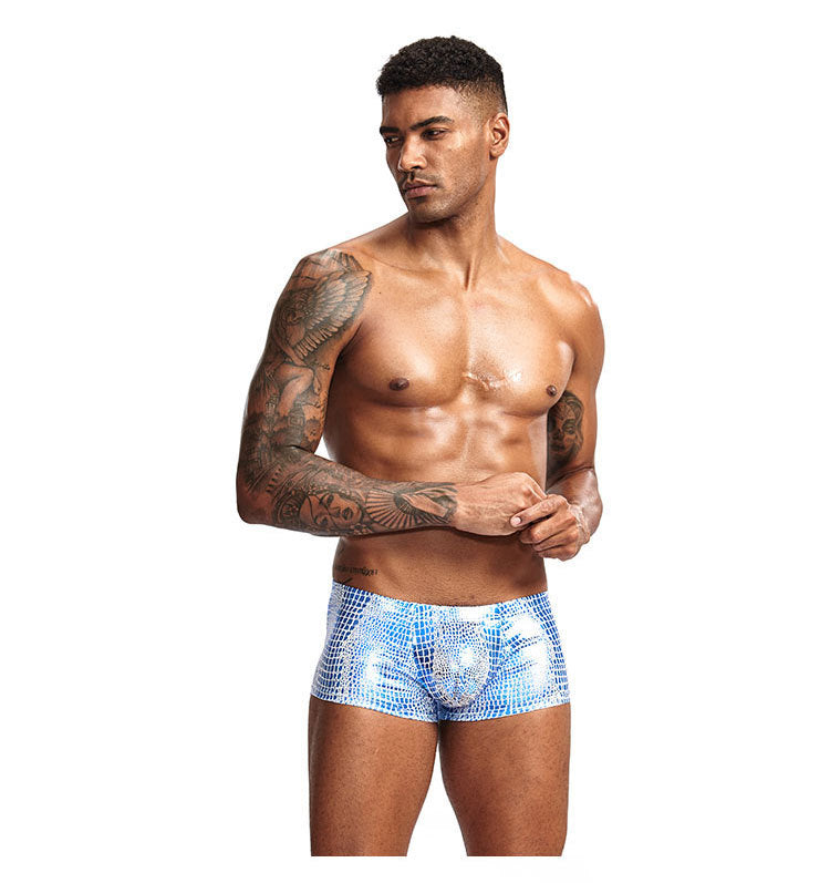 2Pcs/1Pcs Sexy Mens Snake Skin Imitation Leather Underwear Boxers Crotchless Boxer Shorts Men U Convex Low Waist Male Underpants