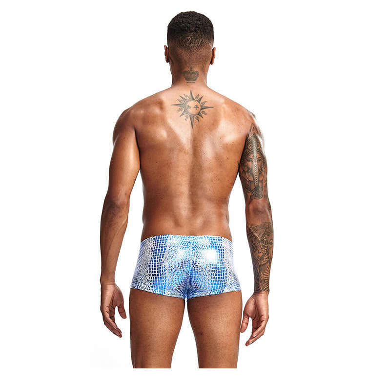 2Pcs/1Pcs Sexy Mens Snake Skin Imitation Leather Underwear Boxers Crotchless Boxer Shorts Men U Convex Low Waist Male Underpants