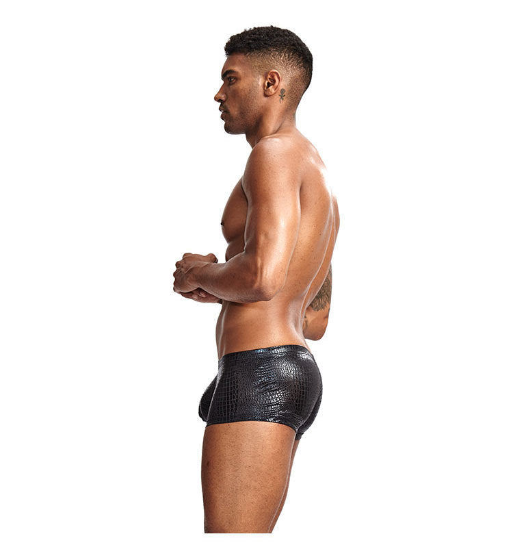 2Pcs/1Pcs Sexy Mens Snake Skin Imitation Leather Underwear Boxers Crotchless Boxer Shorts Men U Convex Low Waist Male Underpants