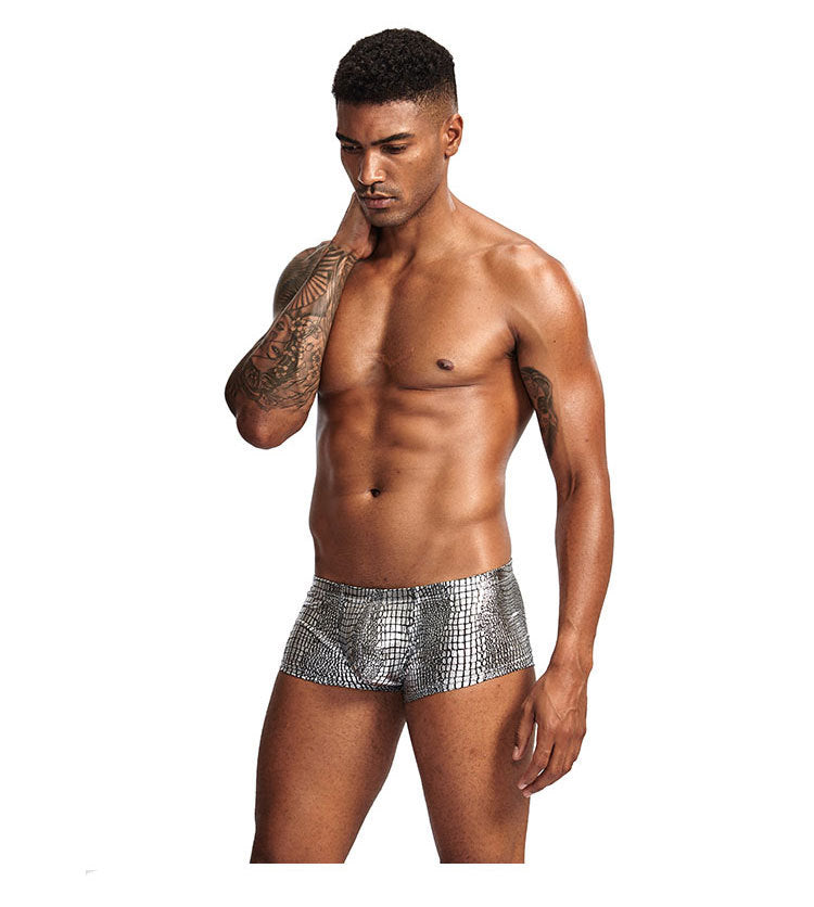 2Pcs/1Pcs Sexy Mens Snake Skin Imitation Leather Underwear Boxers Crotchless Boxer Shorts Men U Convex Low Waist Male Underpants