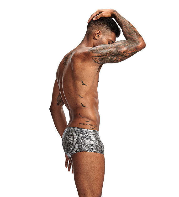 2Pcs/1Pcs Sexy Mens Snake Skin Imitation Leather Underwear Boxers Crotchless Boxer Shorts Men U Convex Low Waist Male Underpants