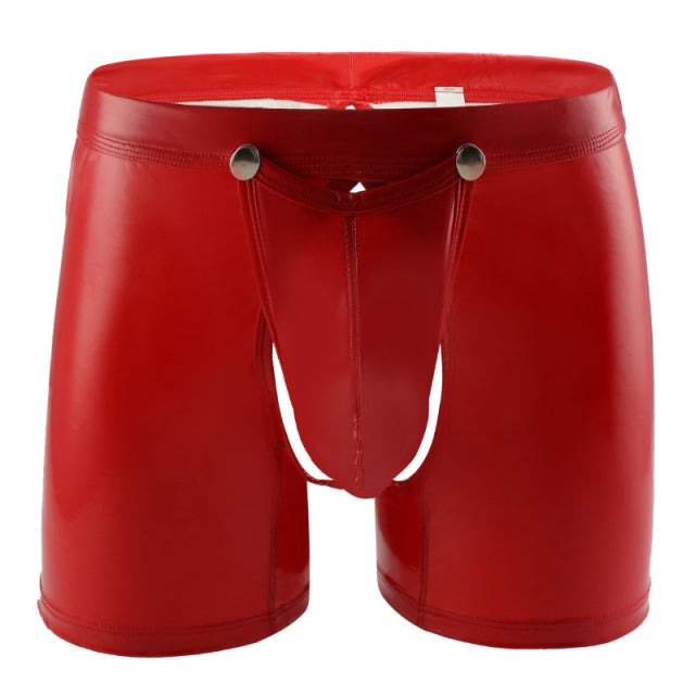 AIIOU Sexy Men Boxer Shorts Funny Faux Leather Underwear Wet Look Underpants Open Crotch Pouch Erotic Gay Cueca Male Panties