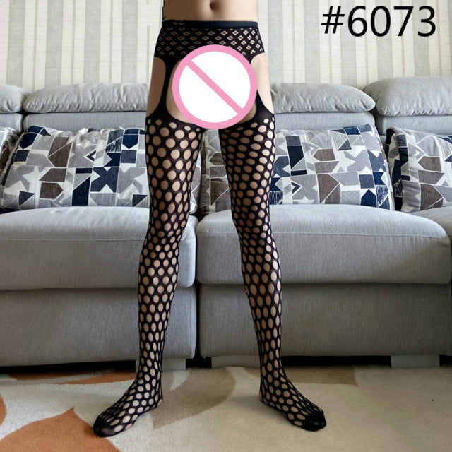Men Sexy Pantyhose Fashion Guy Male Underwear Gay Lingerie Fetish Net Stockings Crotchless Black Tights Man Sexy Clothing