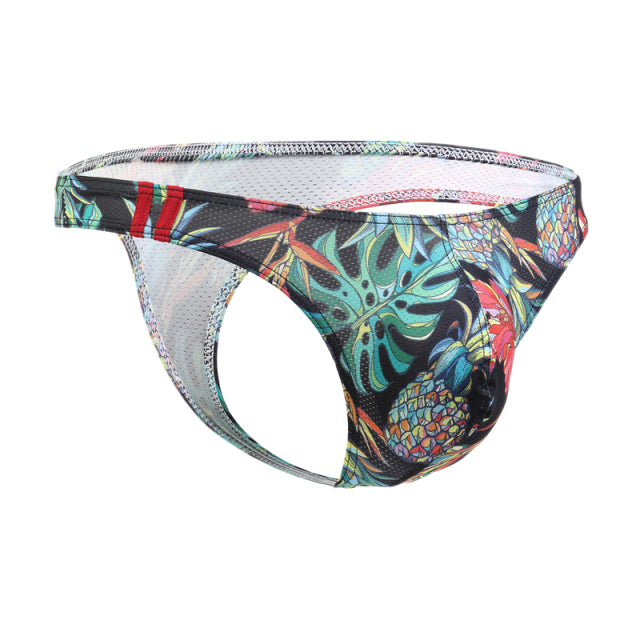 KUDYZON Print Mens Thongs And G Strings Low Rise Men Sexy Briefs Jockstrap Pouch Cuecas Mesh Underpants Gay Slip Homme String