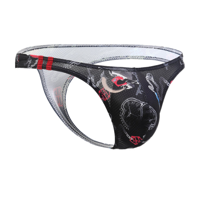 KUDYZON Print Mens Thongs And G Strings Low Rise Men Sexy Briefs Jockstrap Pouch Cuecas Mesh Underpants Gay Slip Homme String