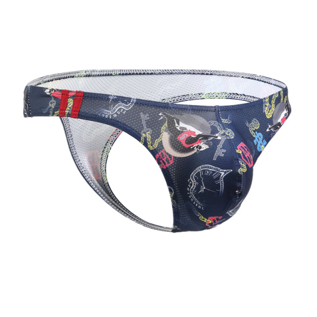 KUDYZON Print Mens Thongs And G Strings Low Rise Men Sexy Briefs Jockstrap Pouch Cuecas Mesh Underpants Gay Slip Homme String