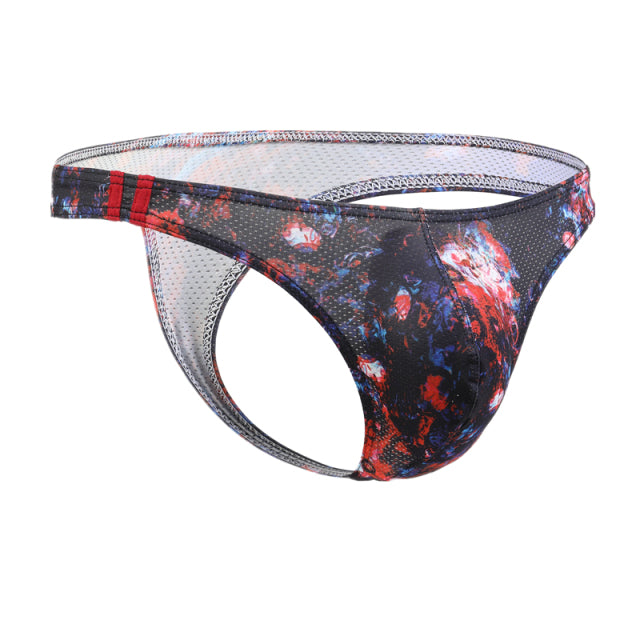 KUDYZON Print Mens Thongs And G Strings Low Rise Men Sexy Briefs Jockstrap Pouch Cuecas Mesh Underpants Gay Slip Homme String