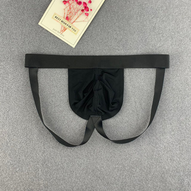 Men Sexy Thong Underwear Smooth Ice Silk Low Rise Hollow G-string Well Stretched Solid Male Underpants