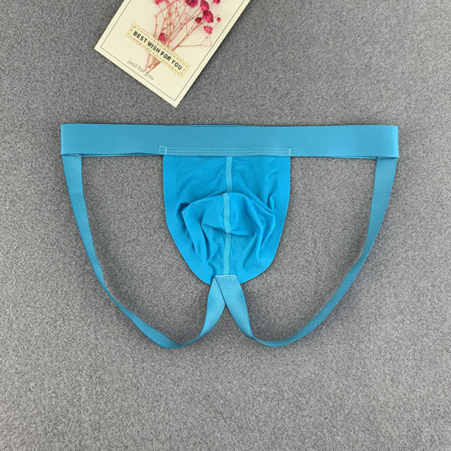 Men Sexy Thong Underwear Smooth Ice Silk Low Rise Hollow G-string Well Stretched Solid Male Underpants