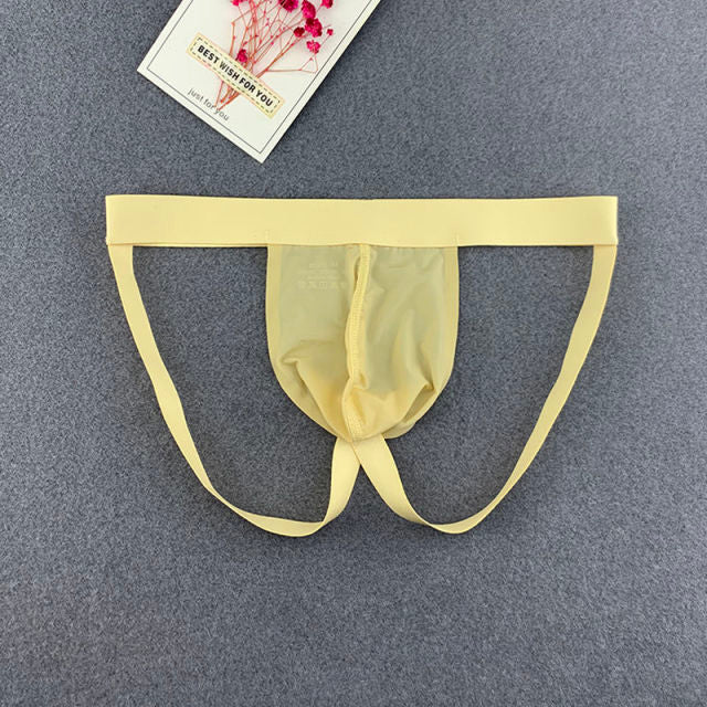 Men Sexy Thong Underwear Smooth Ice Silk Low Rise Hollow G-string Well Stretched Solid Male Underpants