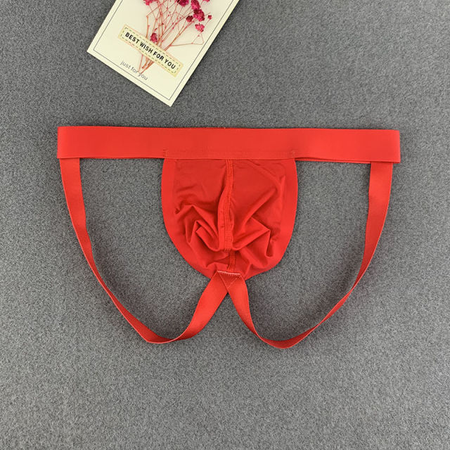 Men Sexy Thong Underwear Smooth Ice Silk Low Rise Hollow G-string Well Stretched Solid Male Underpants