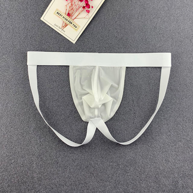 Men Sexy Thong Underwear Smooth Ice Silk Low Rise Hollow G-string Well Stretched Solid Male Underpants