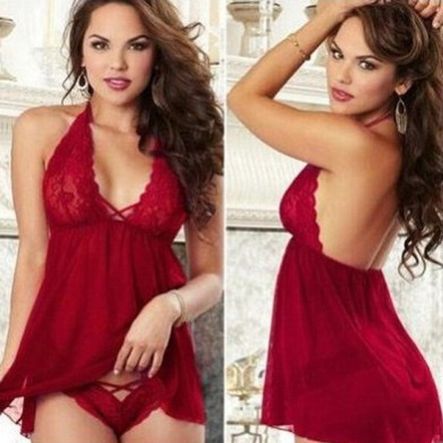 Top Fashion Women Perspective Mesh Sexy Pajamas Lace Hanging Neck Underwear S M L XL XXL XXXL Europe And America Sleepwear