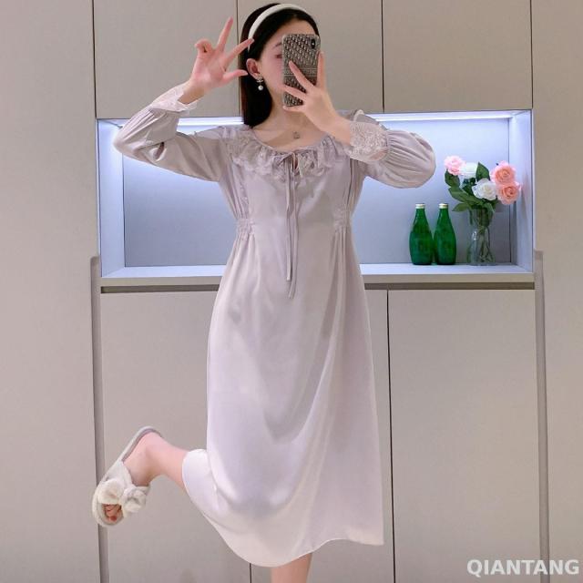 Lace Trim Sleep Dress Women Nightgown Sexy Modal Sleepwear Intimate Lingerie Nightwear Home Dressing Gown Lounge Robe
