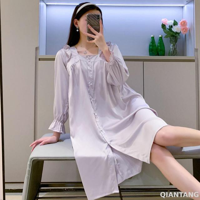 Lace Trim Sleep Dress Women Nightgown Sexy Modal Sleepwear Intimate Lingerie Nightwear Home Dressing Gown Lounge Robe