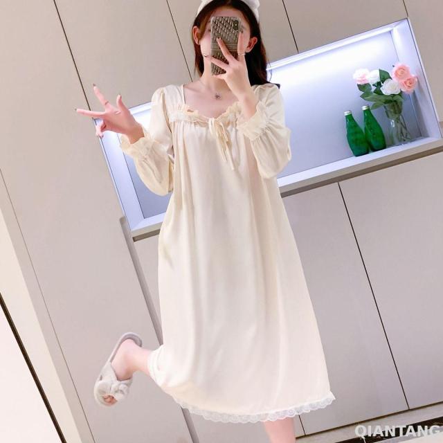 Lace Trim Sleep Dress Women Nightgown Sexy Modal Sleepwear Intimate Lingerie Nightwear Home Dressing Gown Lounge Robe