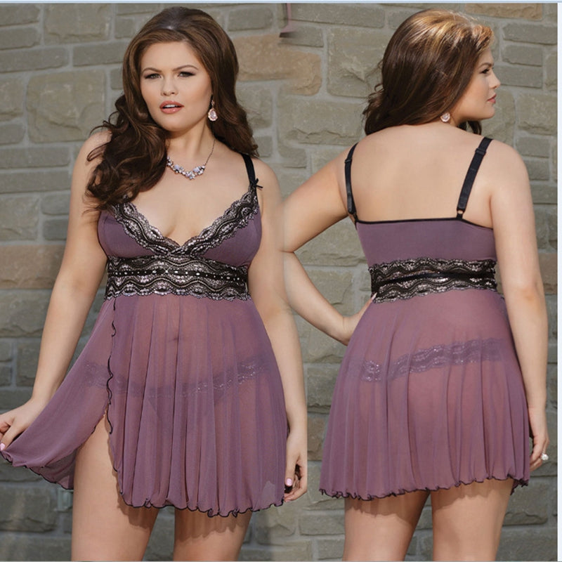 5XL Plus Size Woman Lingerie Hot Sexy Lace Transparent Dress Underwear Sleepwear Chemises Porno Lenceria Exotic Apparel