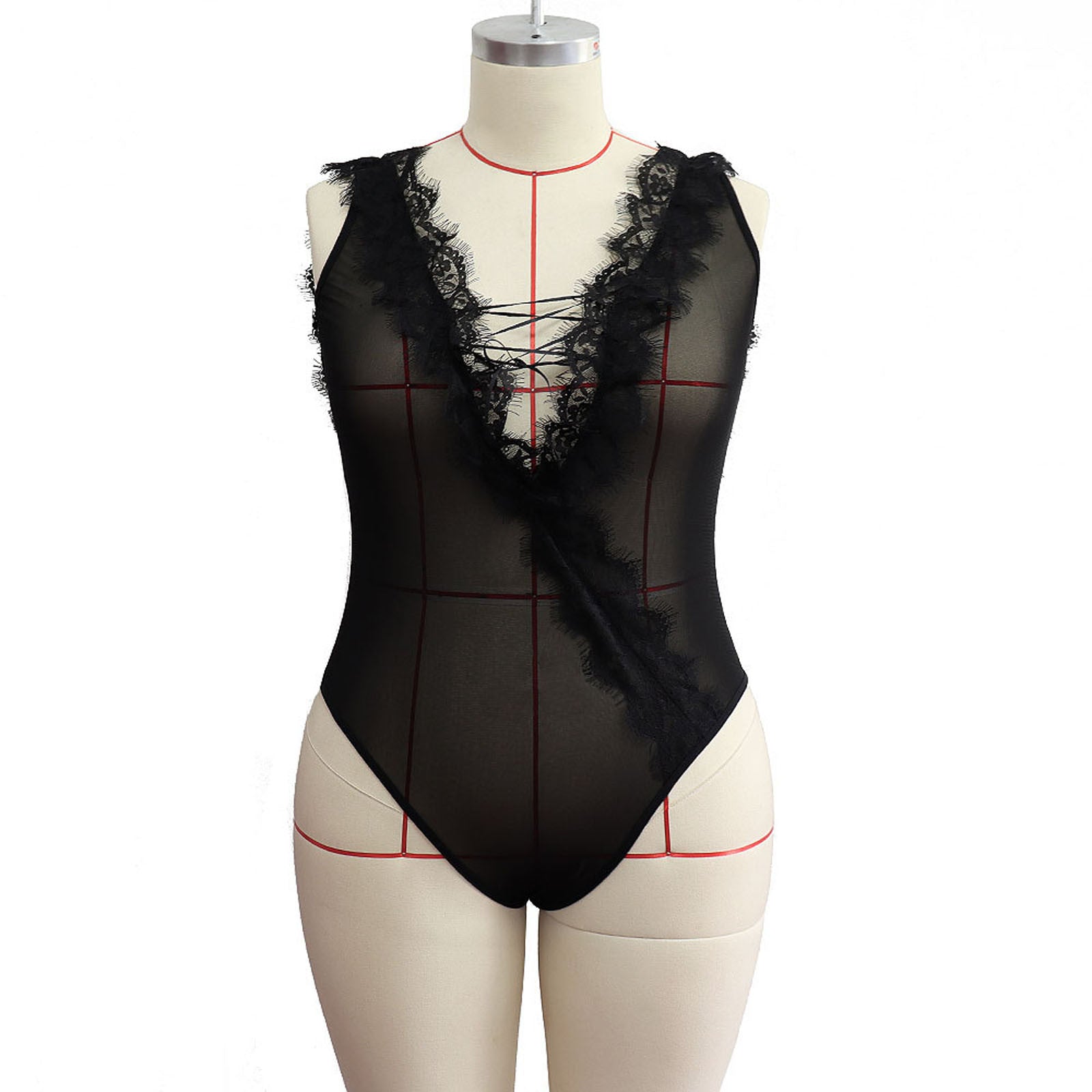 Plus Size Erotic Lingerie One-Piece Teddies Transparent Lace Sexy Lingerie Black Women Underwear Porn Mujer Sexy Costumes Teddy
