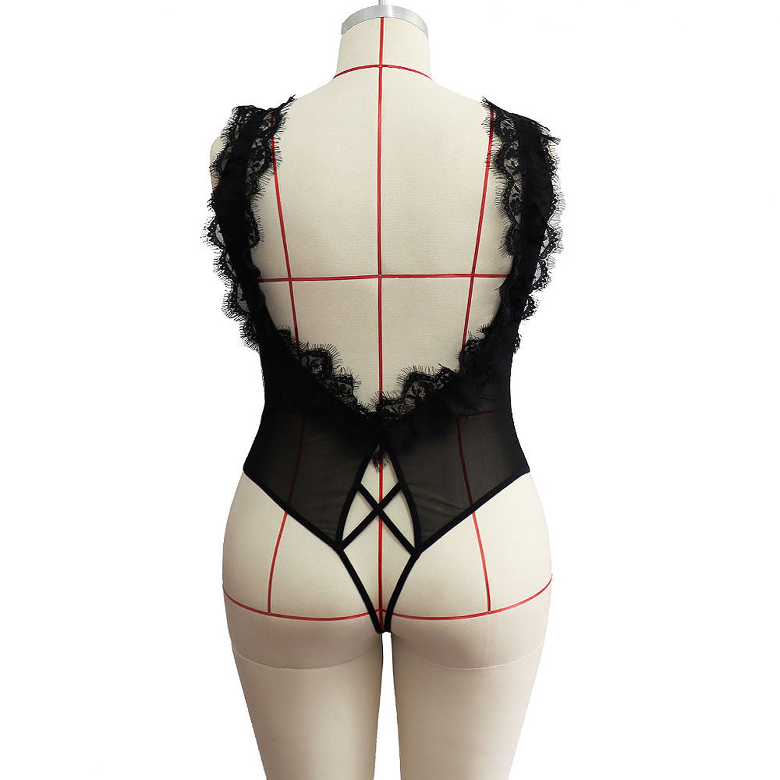 Plus Size Erotic Lingerie One-Piece Teddies Transparent Lace Sexy Lingerie Black Women Underwear Porn Mujer Sexy Costumes Teddy