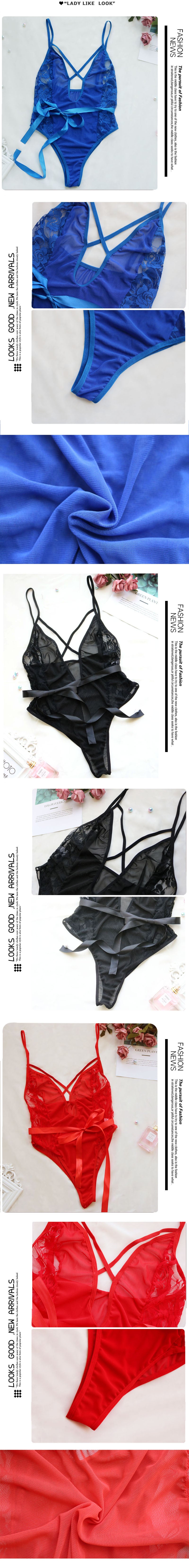 Plus size sexy lingerie 3-Color Sexy Lace Panel Mesh Bodysuit sexy pajamas