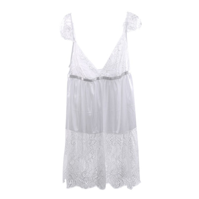 Ladies Lace Lingerie Sleepdress Plus Size Black Female Nightwear Sexy See Though Underwear Spaghetti Strap Chemise