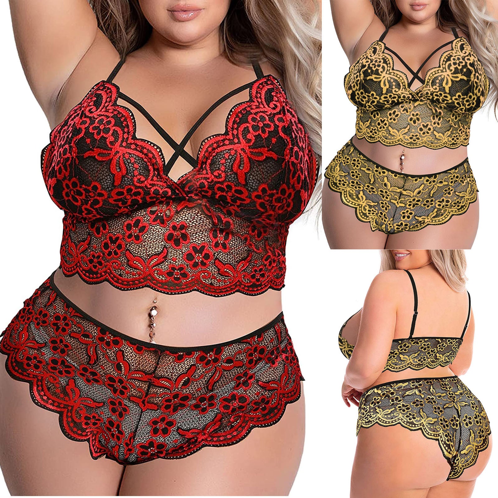 Plus Size Women Sleepdress Set New Sexy Fashion Lace Lingerie Underwear Sleepwear Steel Ring Babydoll