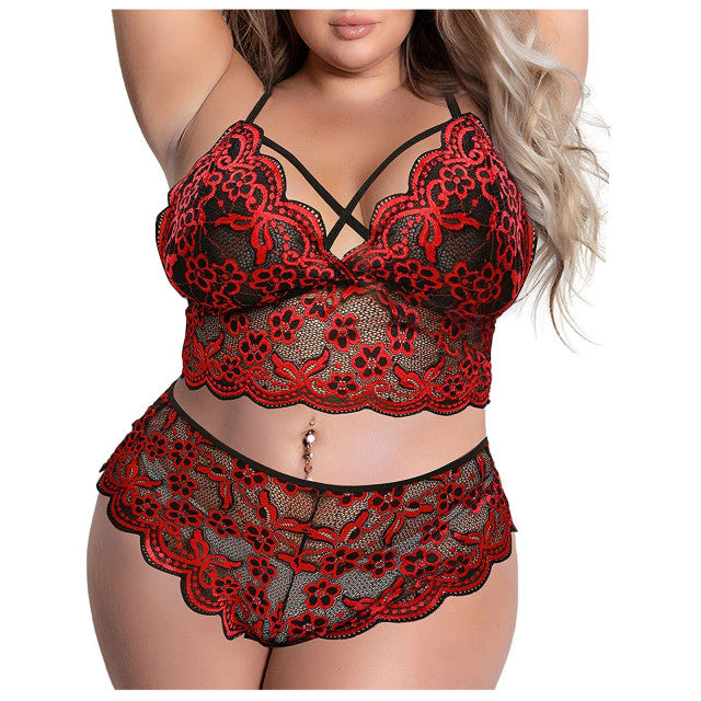 Plus Size Women Sleepdress Set New Sexy Fashion Lace Lingerie Underwear Sleepwear Steel Ring Babydoll