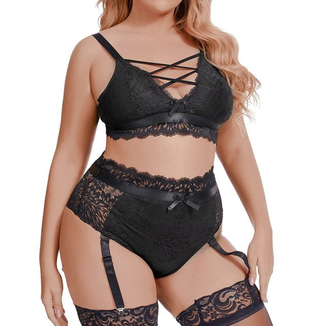 Plus Size Lace Sexy Lingerie Ladies Strap Lace Crochet Cutout Embroidery Panties Underwear