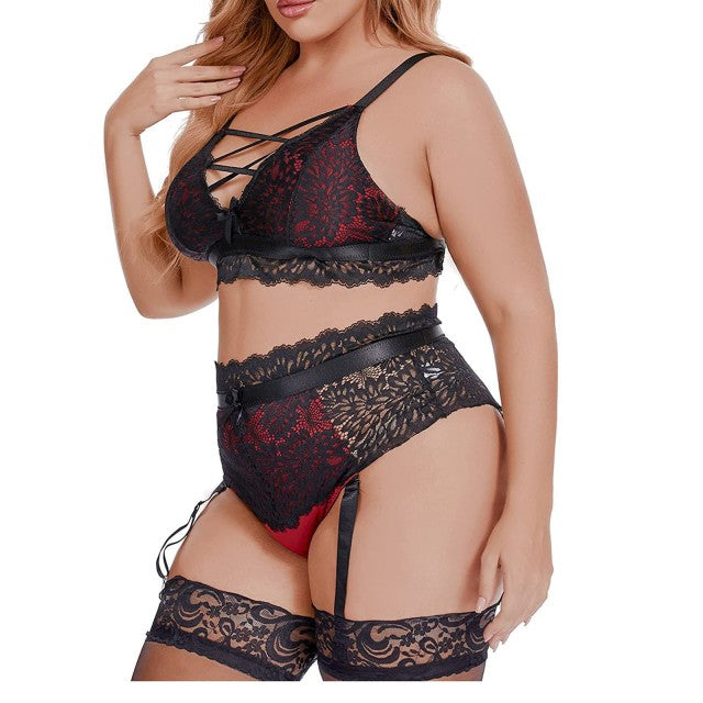 Plus Size Lace Sexy Lingerie Ladies Strap Lace Crochet Cutout Embroidery Panties Underwear