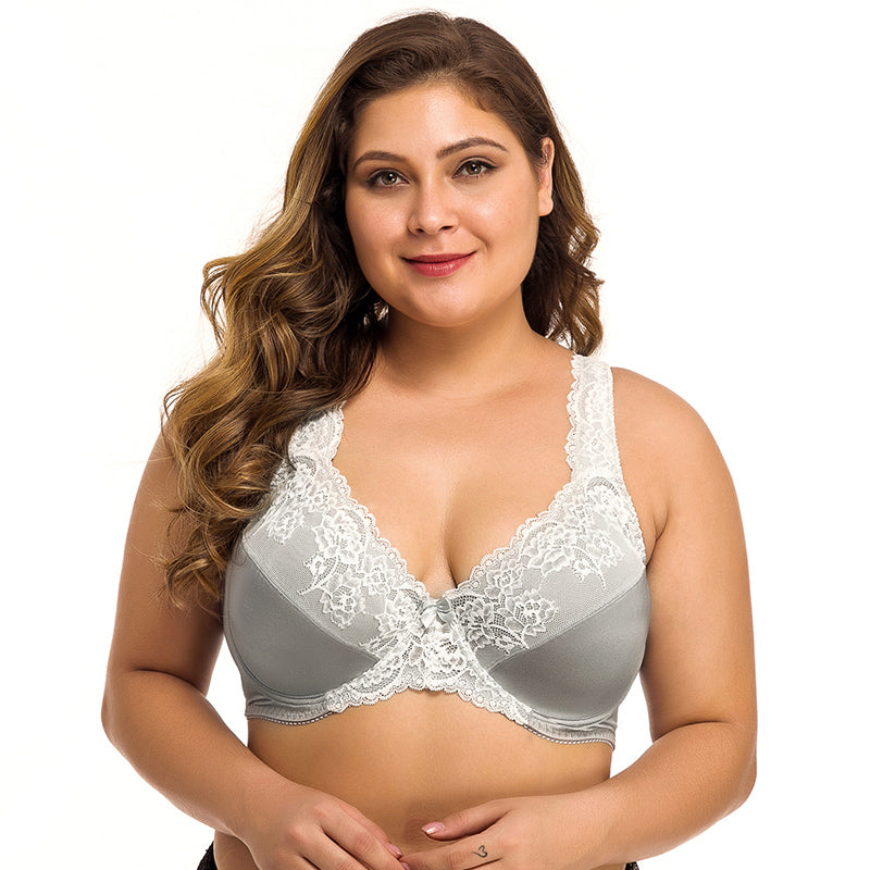 Plus Size Bra Lager Bosom Lace Embroidery Minimizer Bra For Womens Sexy Underwire Bralette Brassiere Top F G H I Cup