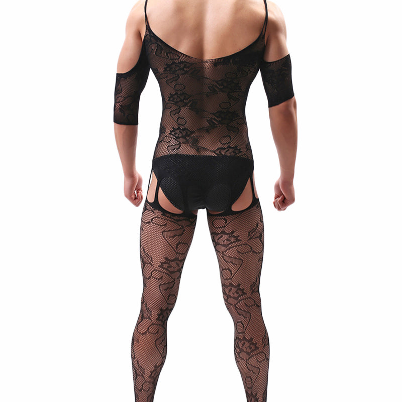 Plus Size Mans Lingerie Gentleman Exotic Nightwear Sexy Underwear Male Bodysuit Mens Jumpsuit Man Sissy Fishnet Sleepwear Black