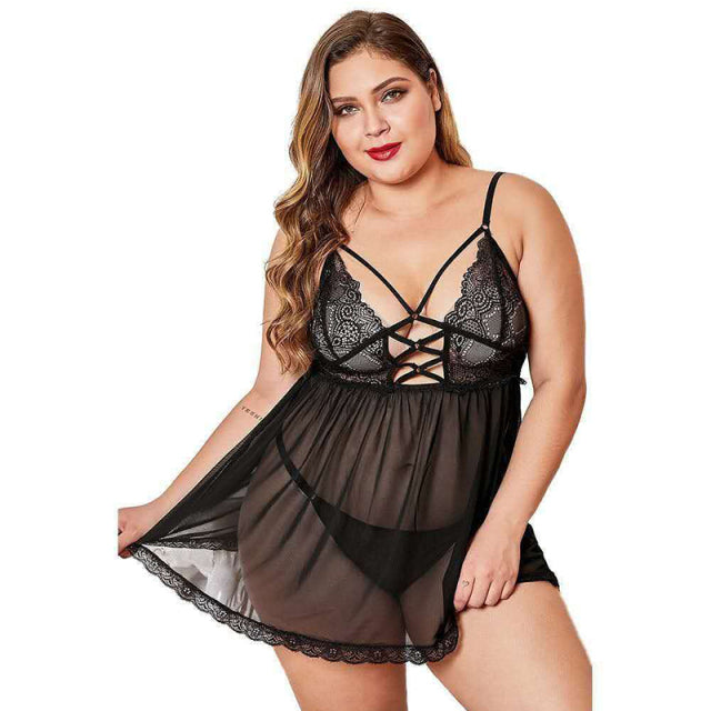 Sexy Plus Size Nightgowns Lingerie Sleepwear Lace Temptation Nightwear Women Large Nightgown Underwear Sex Night Dress