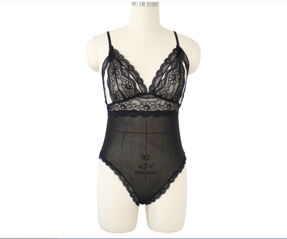 Women Sexy Lingerie Sleepwear Bodysuits Bandage Hollow Lace Babydolls Ladies Underwear See Through Nightwear Plus Size