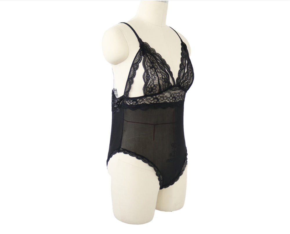 Women Sexy Lingerie Sleepwear Bodysuits Bandage Hollow Lace Babydolls Ladies Underwear See Through Nightwear Plus Size