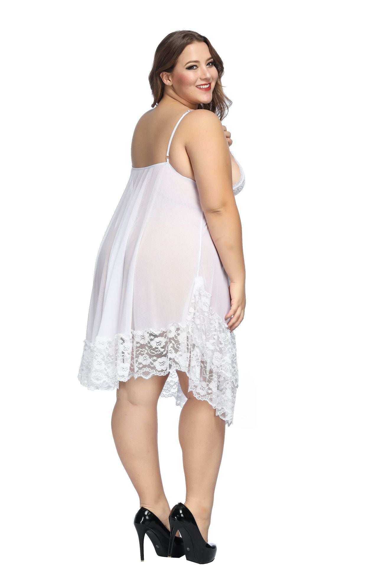 Large size Women Sexy Lingerie Summer Lace Babydoll Sleepwear Ladies Deep V-neck Nightdress Sleeveless Mesh Lace Nightgowns