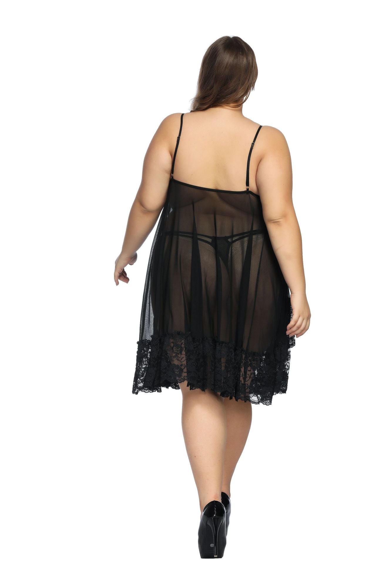 Large size Women Sexy Lingerie Summer Lace Babydoll Sleepwear Ladies Deep V-neck Nightdress Sleeveless Mesh Lace Nightgowns
