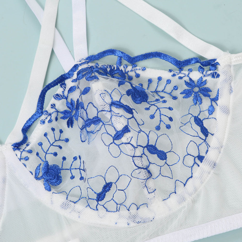 Plus Size Lingerie Sexy Transparent Bra Set Deep-v Underwear See Through Lingerie Underwear Lace Embroidery Bra and Brief Sets