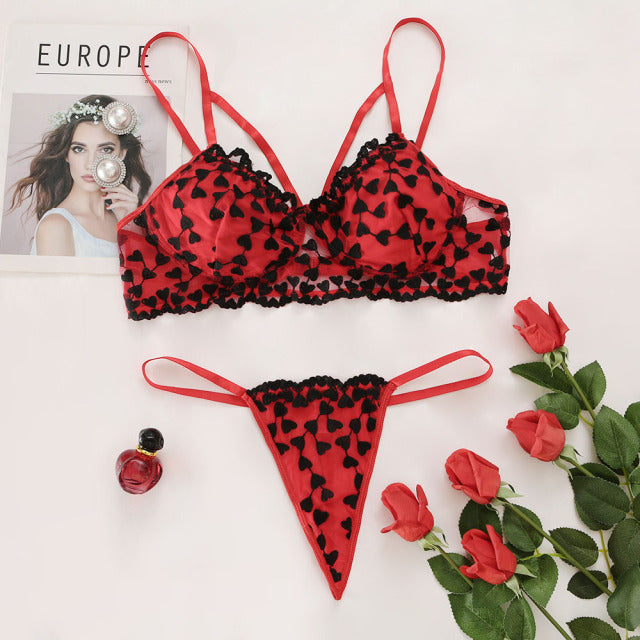 Plus Size Lingerie Sexy Transparent Bra Set Deep-v Underwear See Through Lingerie Underwear Lace Embroidery Bra and Brief Sets