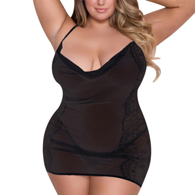 Plus Size Women Underwear Bandage Lingerie Sexy Babydoll Dress Transparent Lace Sexy Sleepwear With G-String Erotic Costumes 5XL