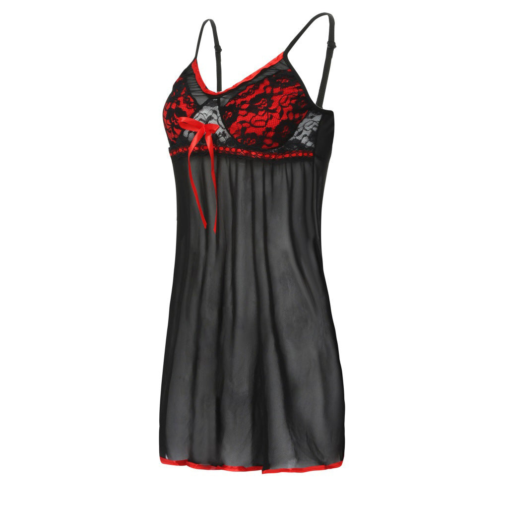 Sexy Large Nightwear Sleep Tops Women Lingerie Lace Dress Underwear Robe Sets Night Dress Temptation Plus Size Spaghetti Strap