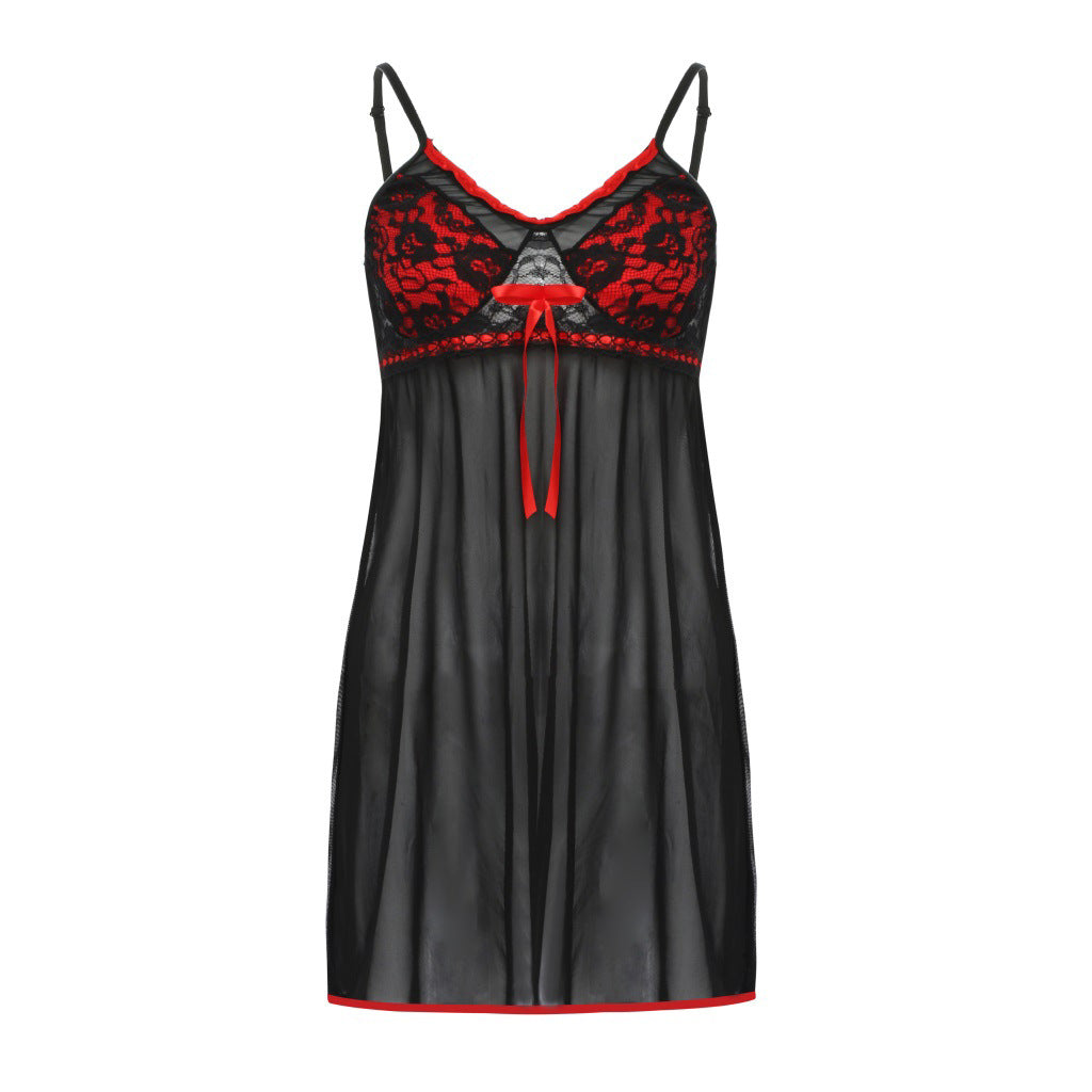 Sexy Large Nightwear Sleep Tops Women Lingerie Lace Dress Underwear Robe Sets Night Dress Temptation Plus Size Spaghetti Strap