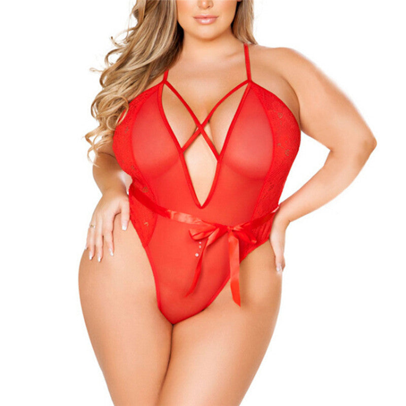Plus Size Women Sexy Lingerie Lace Nightgown Sling Floral Embroidery Nightdress Transparent Sleepwear Lenceria Sensual Mujer