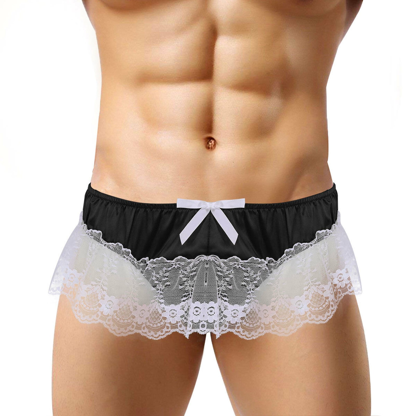 Sexy Underwear Mens Sissy G Strings Lace Panties Floral Cos Maid Waiter Briefs Open Butt Low Sissy G-string Thong Panties